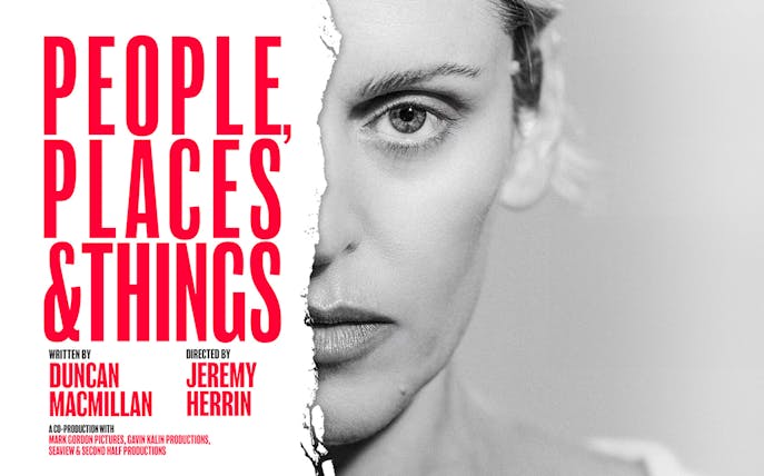 People, Places & Things play poster with half of a woman's face visible.