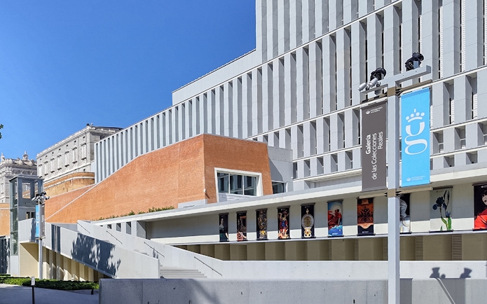 Exterior of the Gallery of Royal Collections in Madrid with modern architecture.