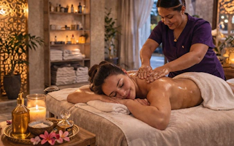 Woman receiving a massage in a serene Agadir spa setting.