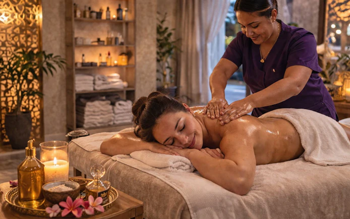 Woman receiving a massage in a serene Agadir spa setting.