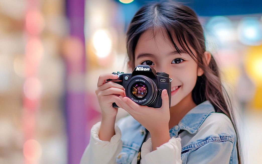 Child holding a camera at KidZania Singapore.