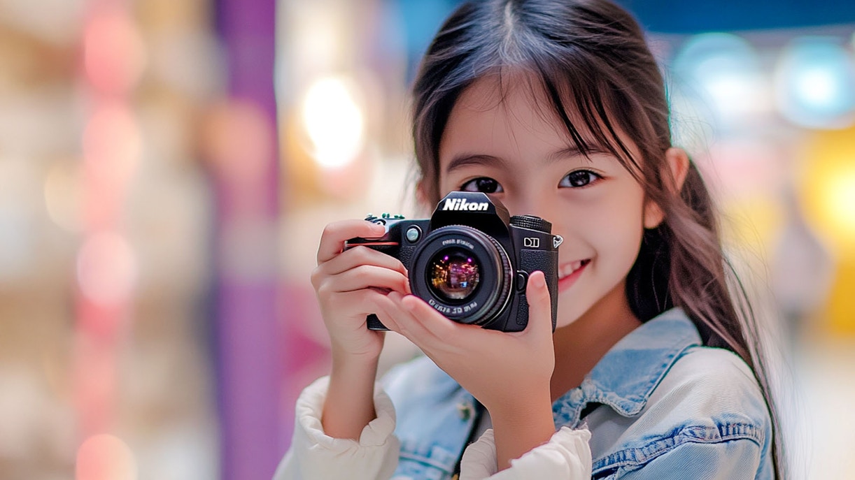 Child holding a camera at KidZania Singapore.