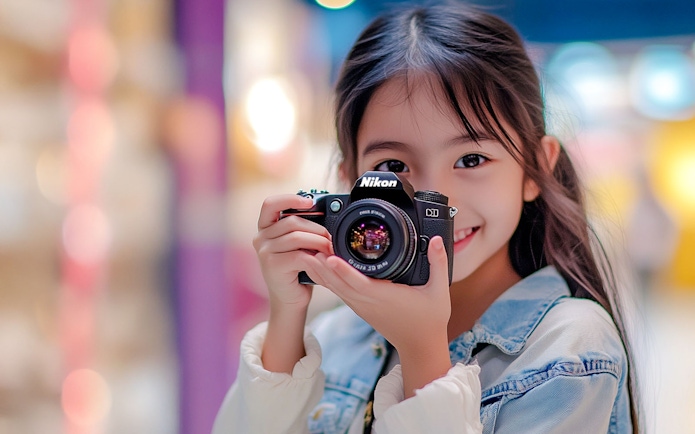 Child holding a camera at KidZania Singapore.