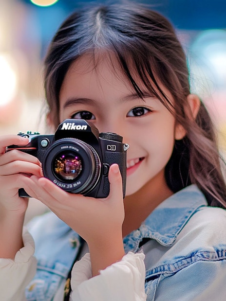 Child holding a camera at KidZania Singapore.