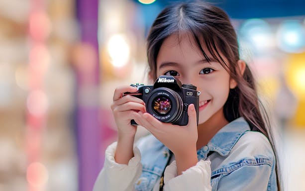 Child holding a camera at KidZania Singapore.