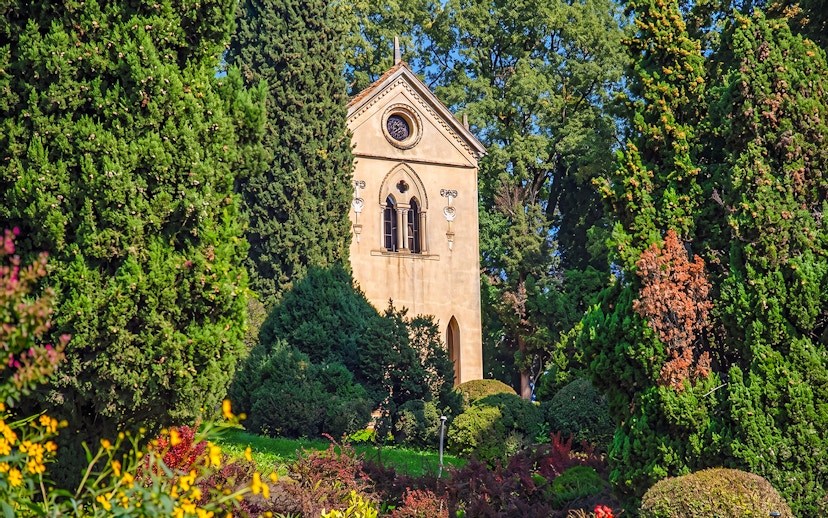 Hermitage of Laura surrounded by lush greenery at Parco Giardino Sigurtà.