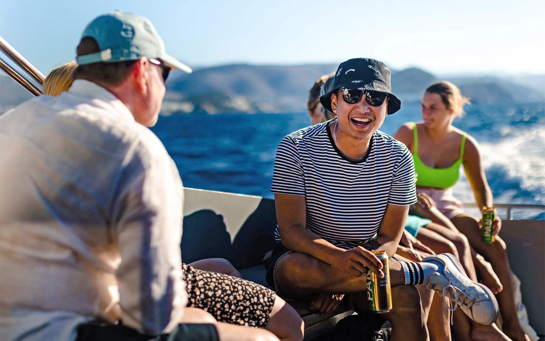 Group enjoying a boat ride on the Adriatic Sea near Dubrovnik, Croatia.