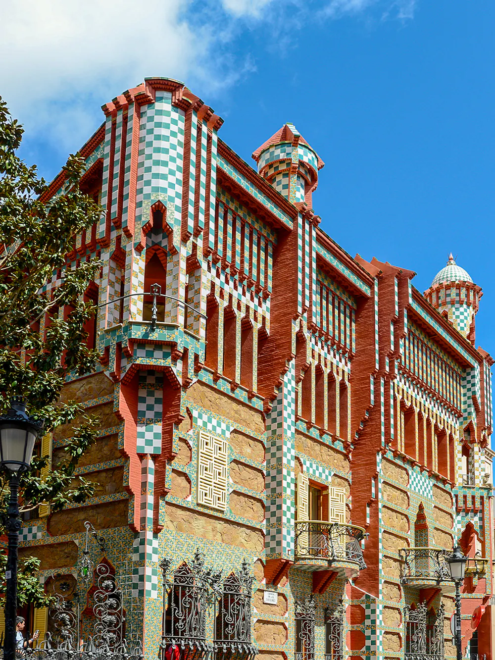 Casa Vicens facade with colorful tiles and intricate designs, Barcelona.