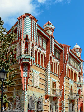 Casa Vicens facade with colorful tiles and intricate designs, Barcelona.