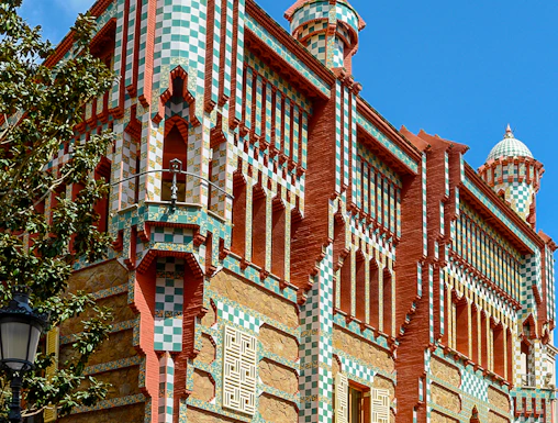 Casa Vicens facade with colorful tiles and intricate designs, Barcelona.