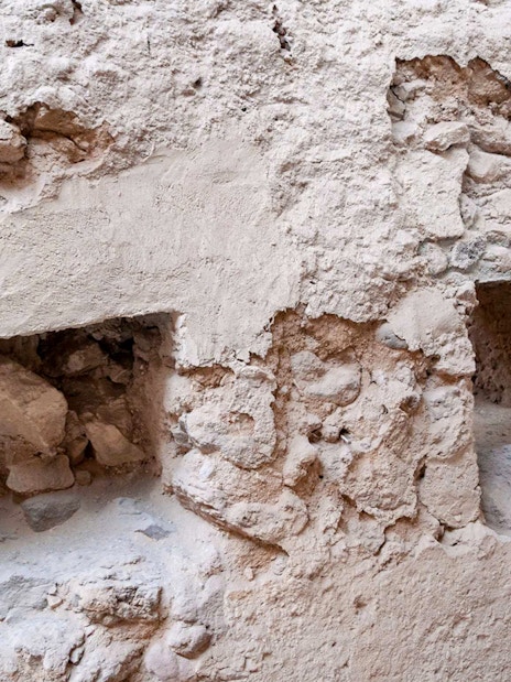 Ancient wall structure at Akrotiri Archaeological Site, Santorini.