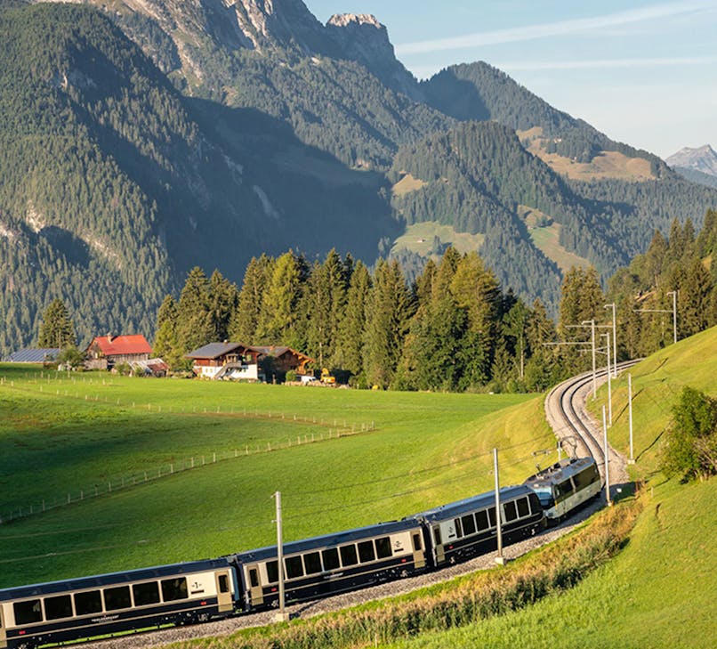 Scenic view of the Golden Pass train journey through Interlaken, Switzerland.