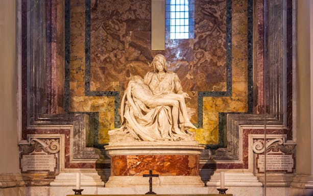 Michelangelo's Pieta sculpture in St. Peter's Basilica, Vatican City.