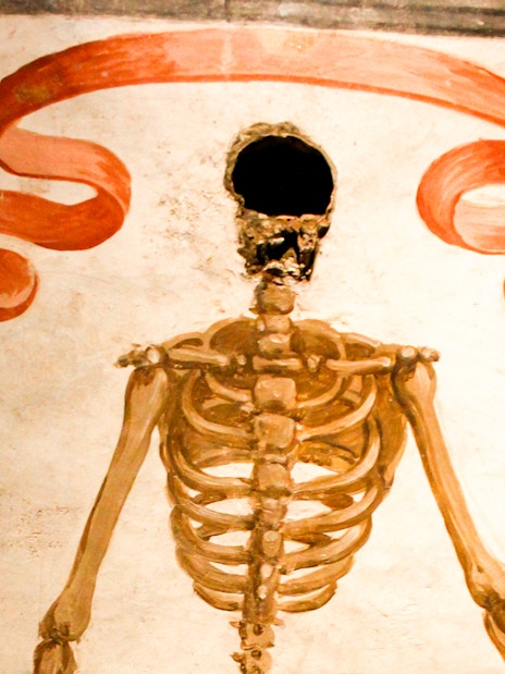 Skeleton mural in Catacombs of San Gaudioso, Naples, Italy.