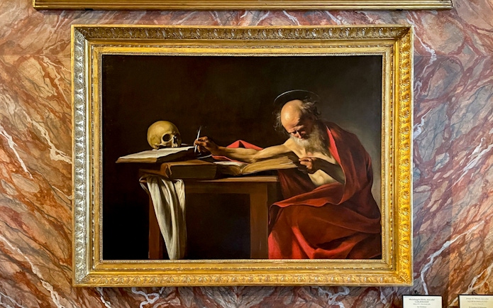 Saint Jerome Writing painting at Borghese Gallery, Rome.