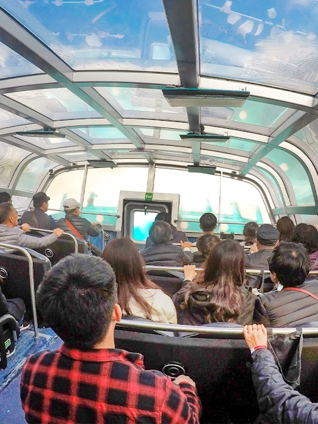 Guests enjoying the Freedom jet boat tour in Niagara River Gorge, Niagara, Canada.