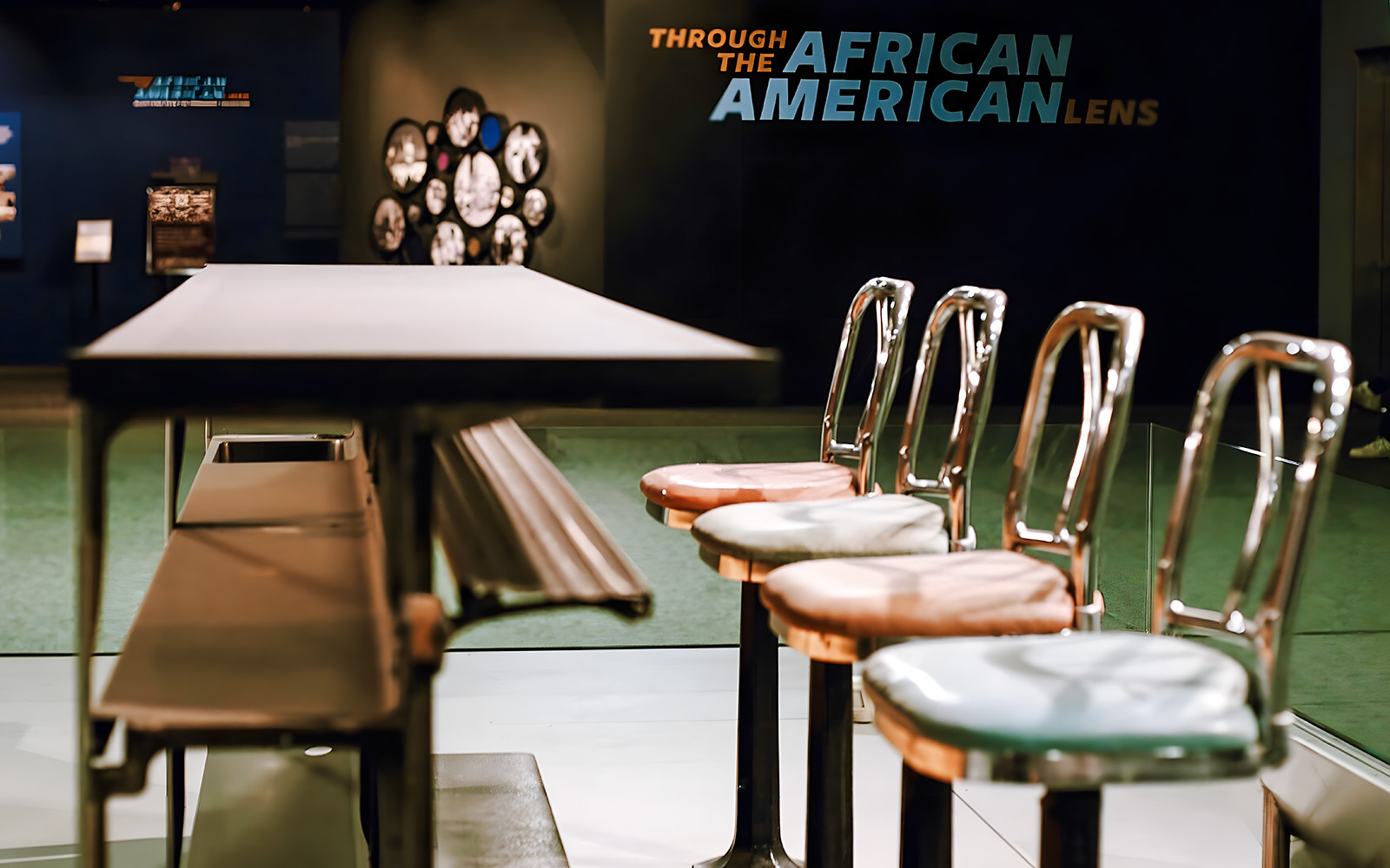 Lunch counter exhibit at Smithsonian National Museum of American History, highlighting African American history.