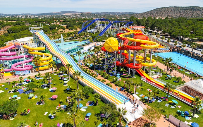 Aquashow Park water slides and pools in Quarteira, Portugal.