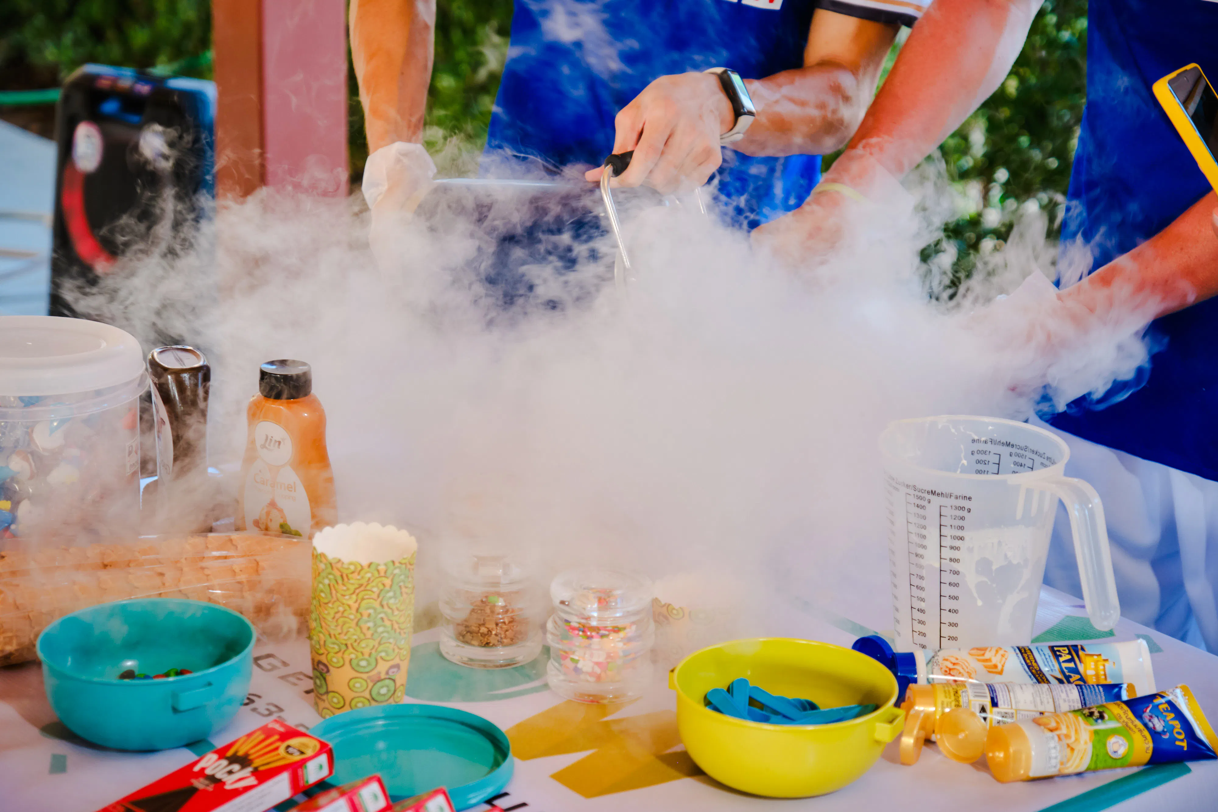 Making ice cream with liquid nitrogen at a birthday party in Phuket.