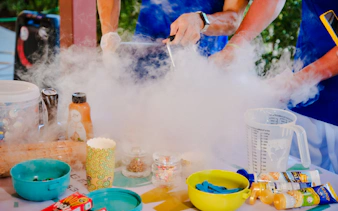 Making ice cream with liquid nitrogen at a birthday party in Phuket.