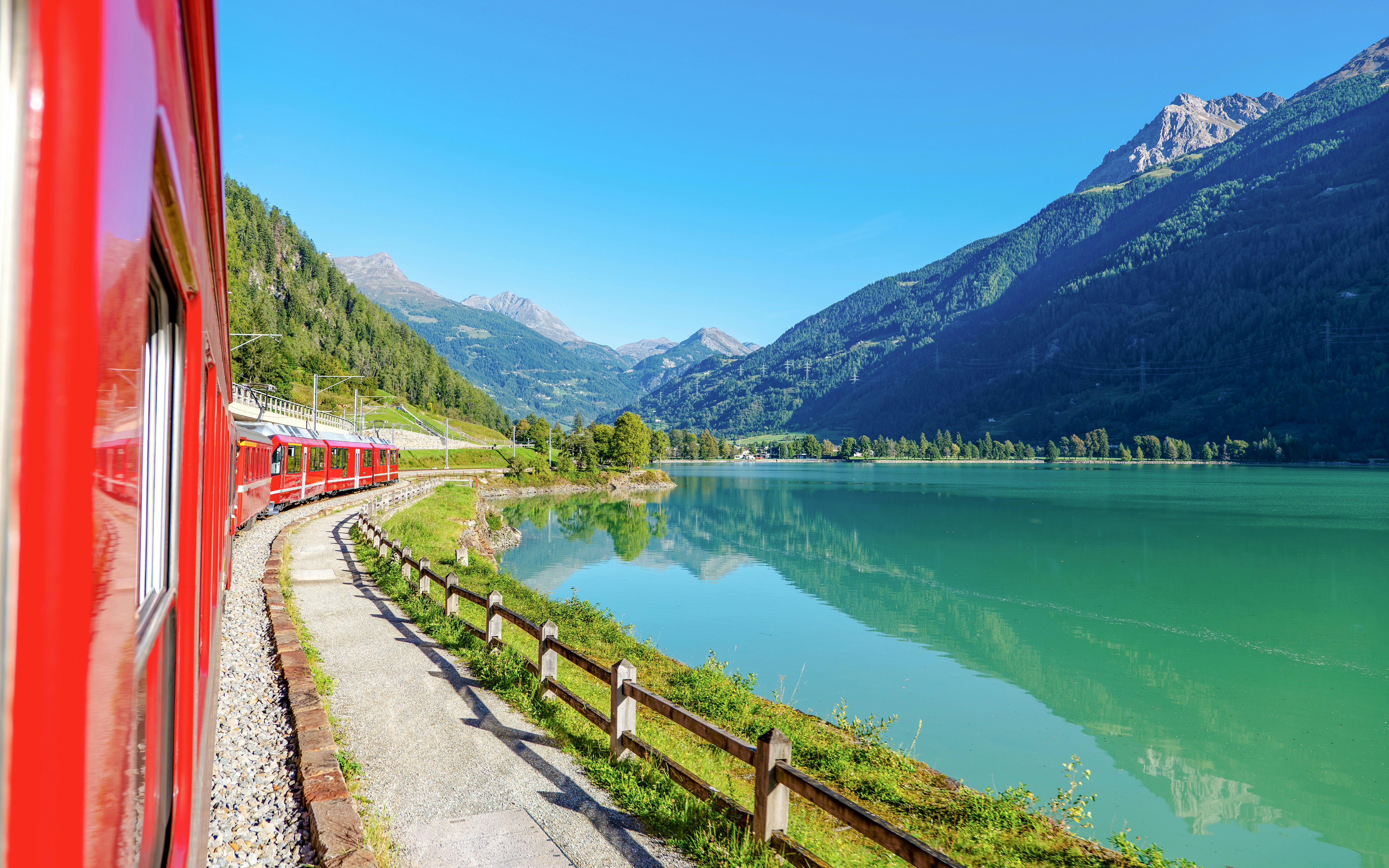 Upper Engadin Lake with Bernina mountain backdrop in the Swiss Alps.