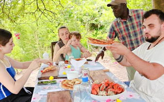 Lunch gathering with seafood on Funzi Island excursion, Diani Beach.