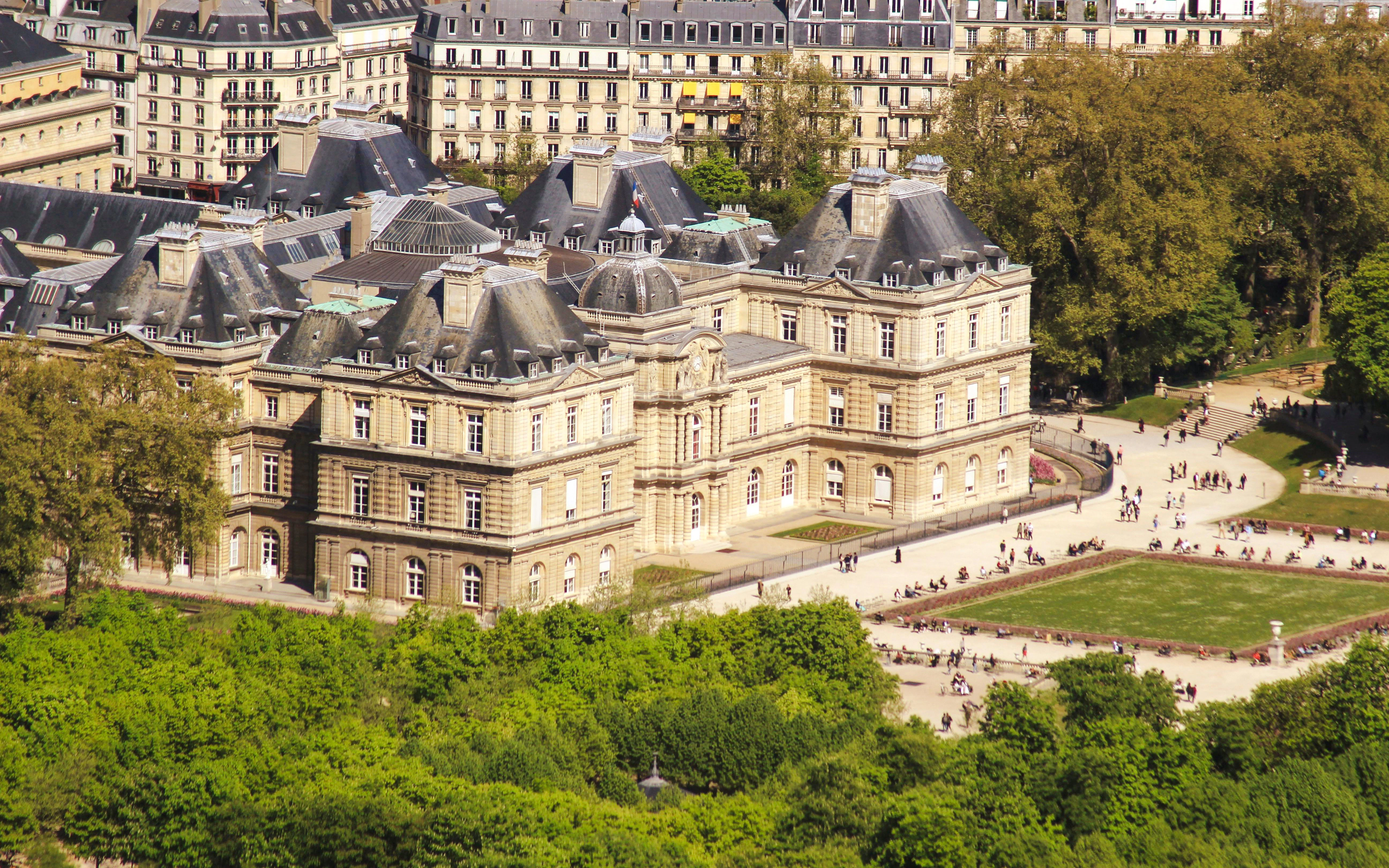 Luxembourg Palace and gardens in Saint-Germain-des-Prés, Paris.
