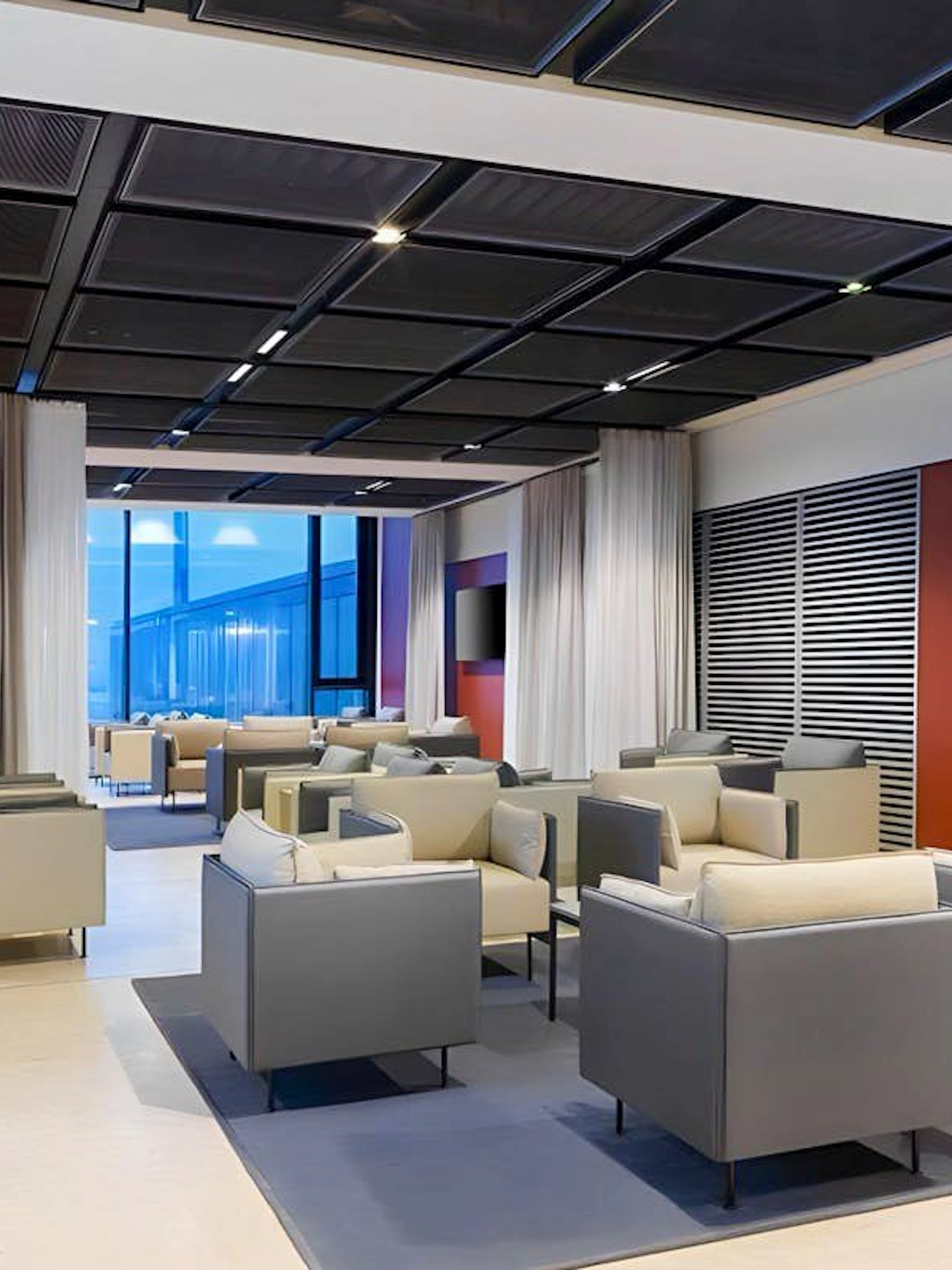 Seating area in BER Lounge Tempelhof at Berlin Brandenburg Airport Terminal 1.