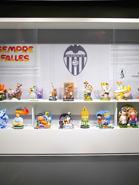 Valencia CF Mestalla Forevertour display with Fallas figurines.