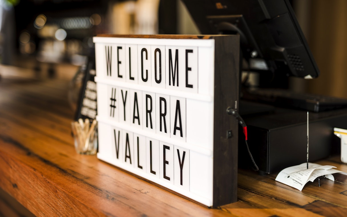 Welcome sign at a Yarra Valley cellar door.