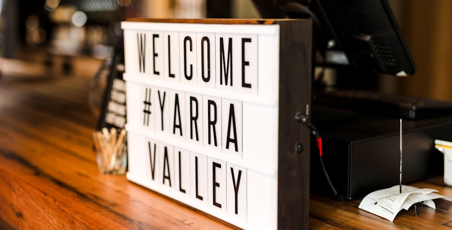 Welcome sign at a Yarra Valley cellar door.