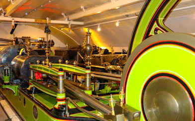 Engine room machinery inside Tower Bridge, London.