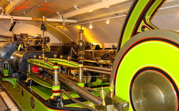 Engine room machinery inside Tower Bridge, London.