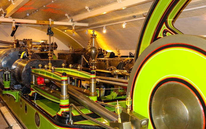 Engine room machinery inside Tower Bridge, London.