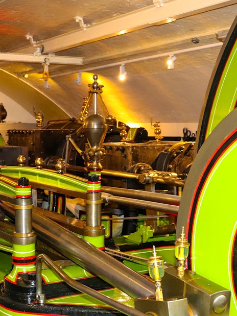 Engine room machinery inside Tower Bridge, London.