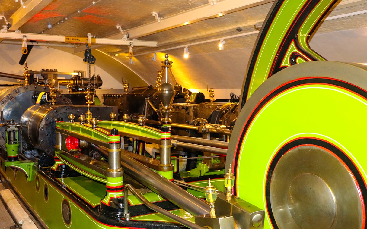 Engine room machinery inside Tower Bridge, London.