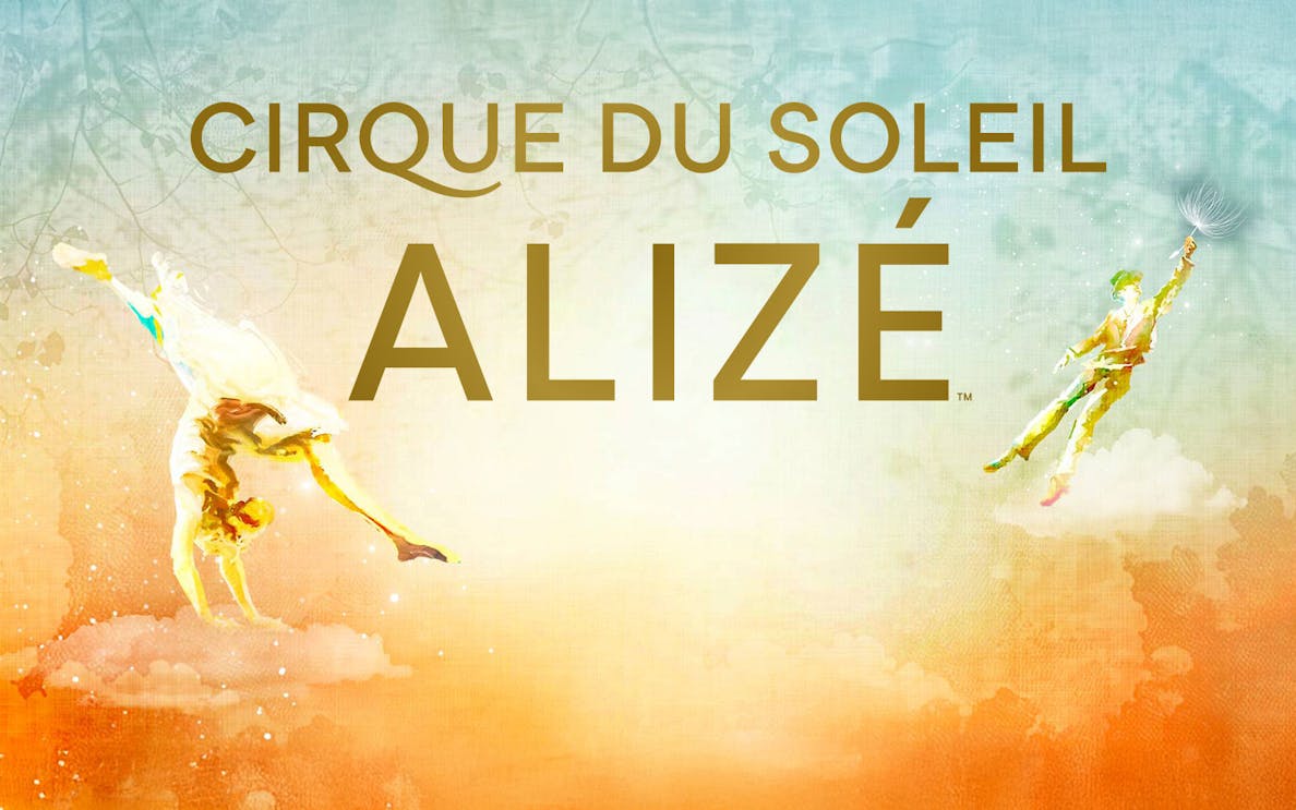 Cirque du Soleil ALIZÉ poster with acrobats in colorful costumes.