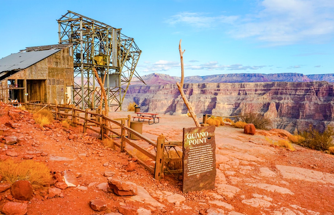 Guano Point view from Grand Canyon West Airplane Tour, showcasing rugged cliffs and expansive canyon landscape.