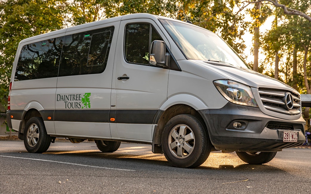 Daintree Tours van parked, ready for guided rainforest tour.