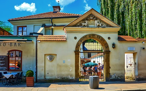 Entrance to a historic building in Kazimierz, Krakow, part of the Jewish Quarter & Schindler's Factory tour.