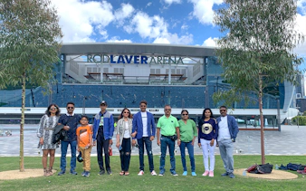 Group at Rod Laver Arena during Melbourne Sports Guided Walking Tour.
