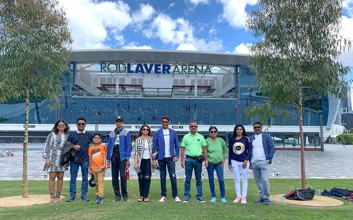 Group at Rod Laver Arena during Melbourne Sports Guided Walking Tour.