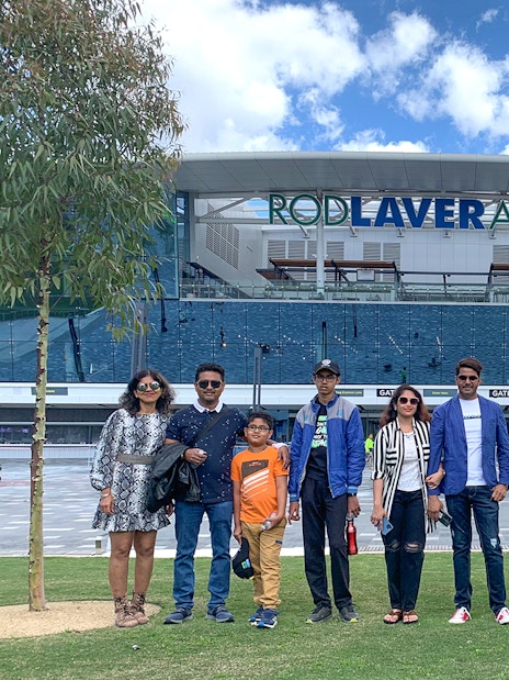 Group at Rod Laver Arena during Melbourne Sports Guided Walking Tour.
