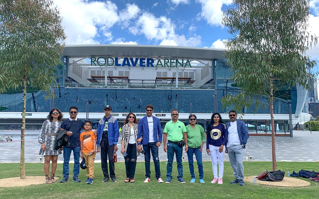 Group at Rod Laver Arena during Melbourne Sports Guided Walking Tour.