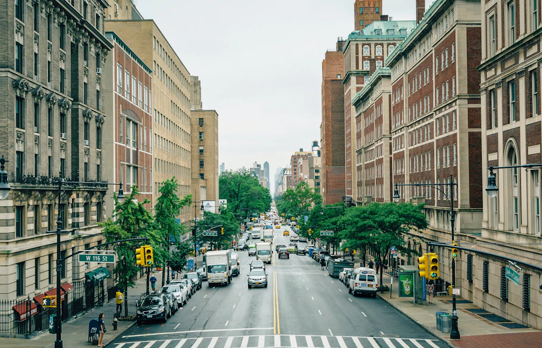 Broadway street view near Columbia University, Morningside Heights, Manhattan, New York City.