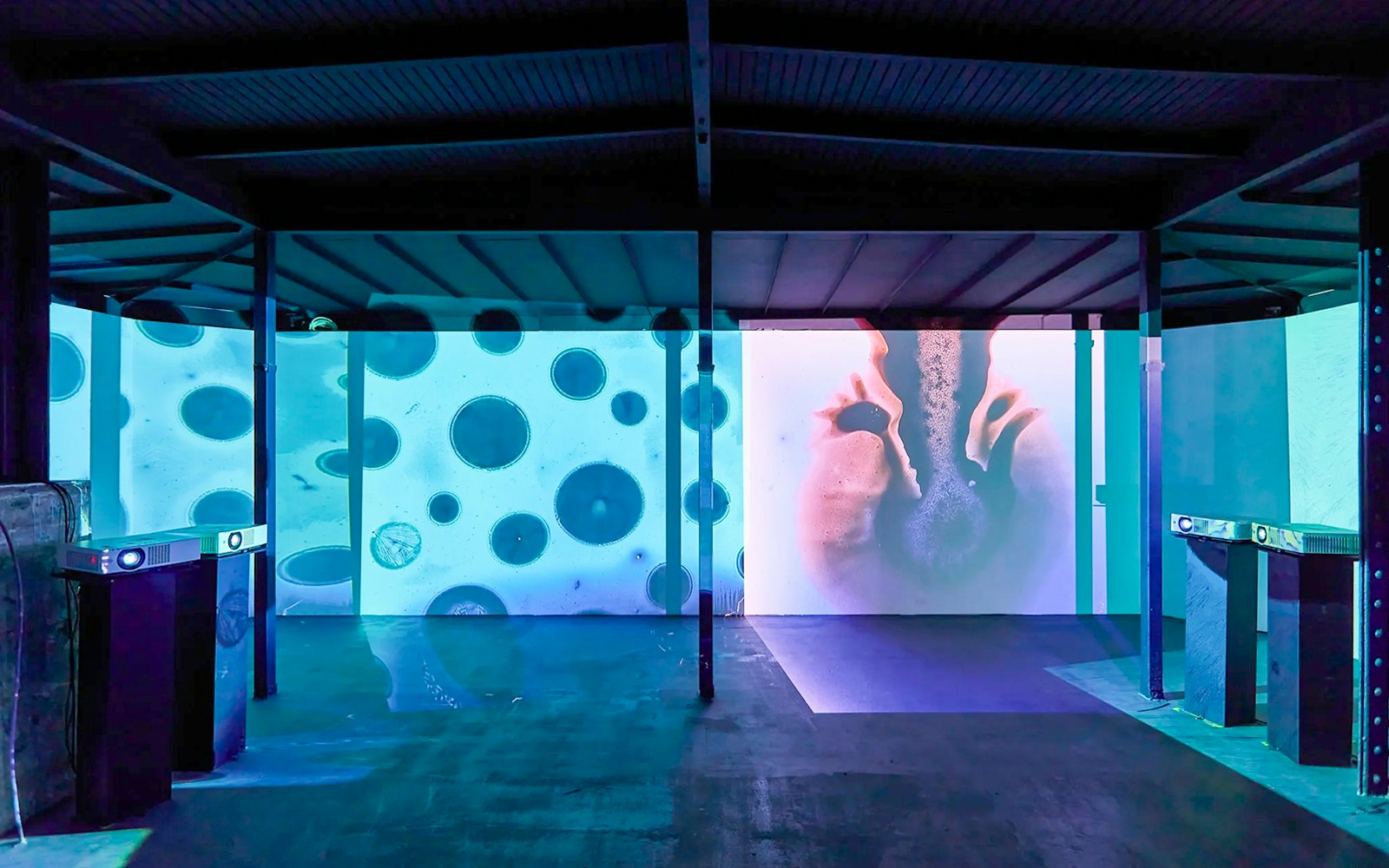 Interactive light projection exhibit at Light Art Museum.