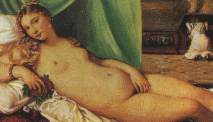 Venus of Urbino painting by Titian displayed at Uffizi Gallery, Florence.