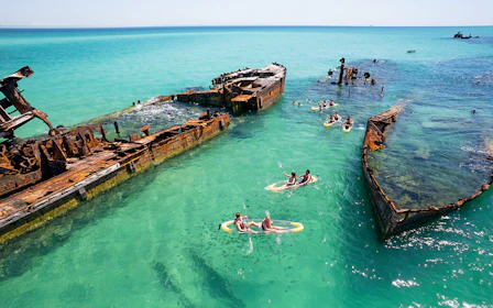 Moreton Island: Tangalooma Wrecks Snorkel, Clear Kayak, & 4WD Desert Tour with Lunch