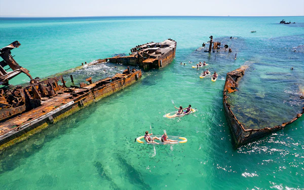 Moreton Island: Tangalooma Wrecks Snorkel, Clear Kayak, & 4WD Desert Tour with Lunch