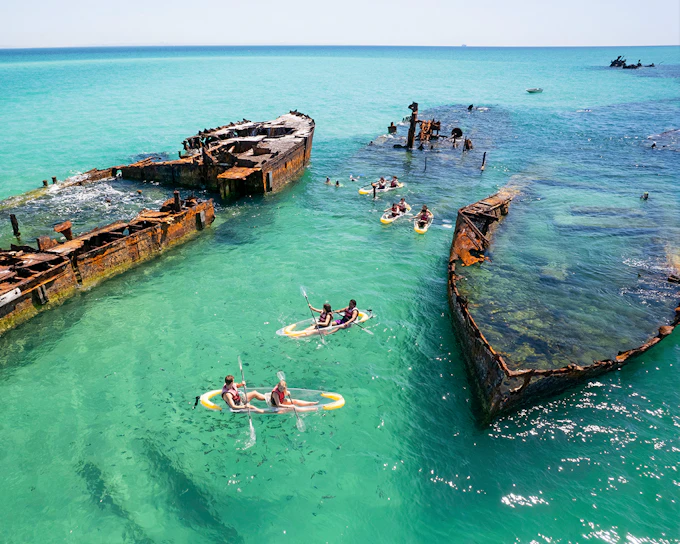 Moreton Island: Tangalooma Wrecks Snorkel, Clear Kayak, & 4WD Desert Tour with Lunch